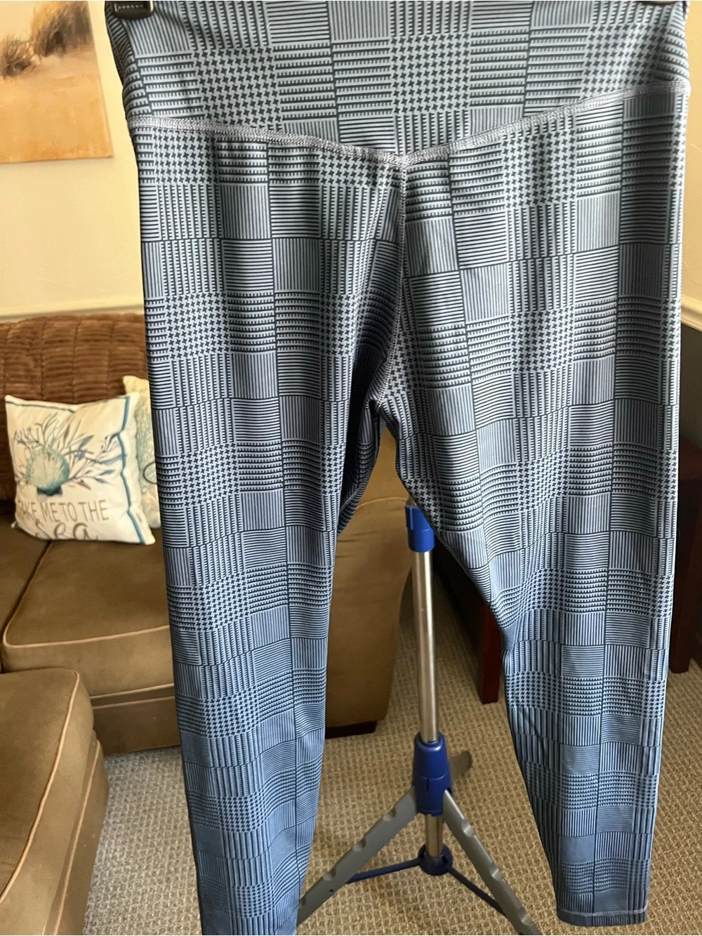 Nike Pro High Rise Ankle Leggings Women's L Geometric Blue Black # 278 -